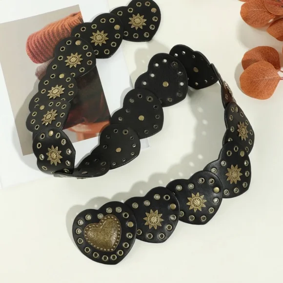 Free People Black Celestial Romance Heart Embellished Belt - Picture 2 of 12
